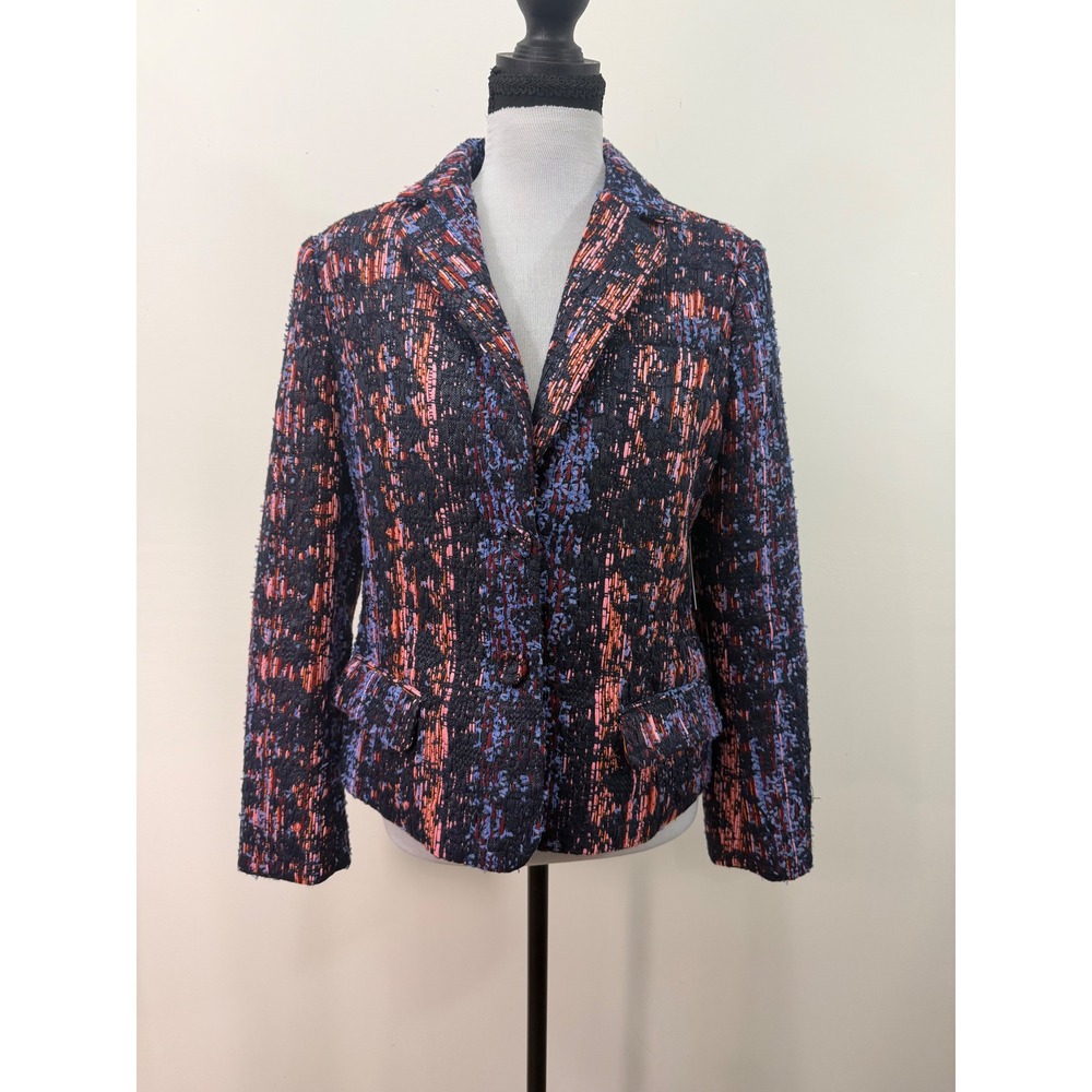 Ecru Night Sky Tweed Two Button Blazer Navy Blue Coral Style 2891 NWT Size M